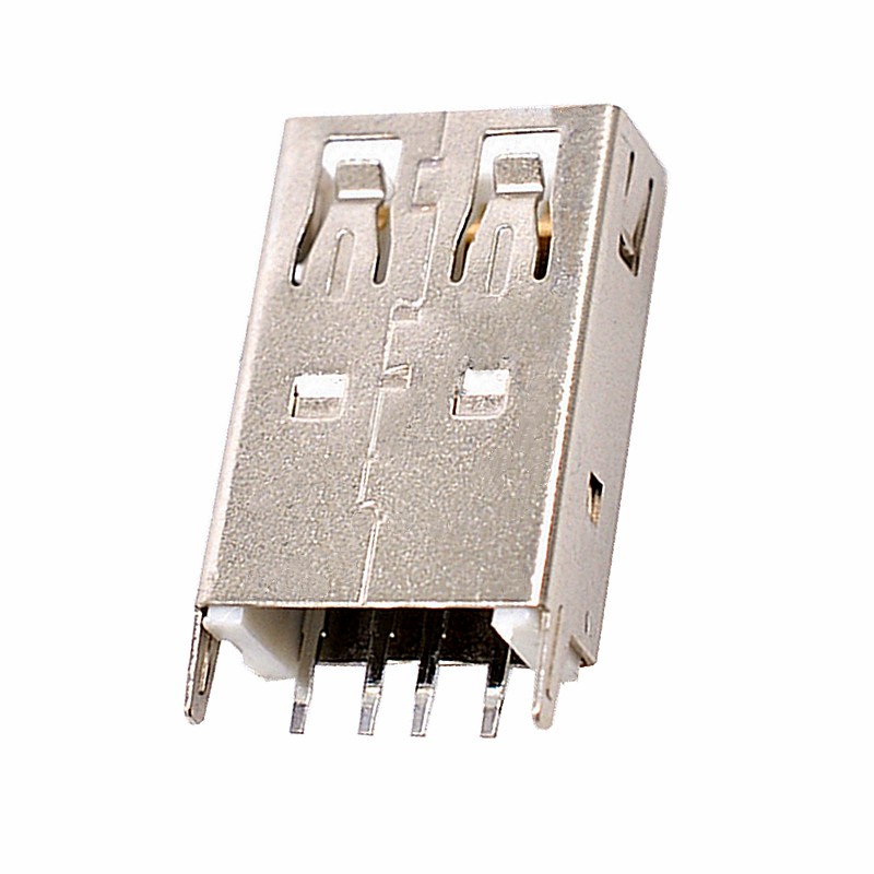 2.0连接器母座 AF USB180度立式直插直边直脚加长20.5mm