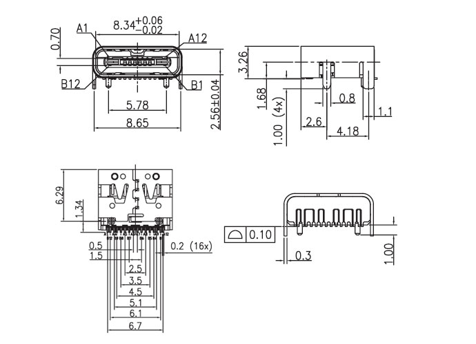 usb type c母座结构图